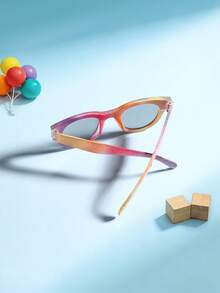1 pieza Gafas de moda redondas personalizadas con purpurina retro para niños y niñas de 6-10 años, montura de policarbonato ligera, lentes con tinte suave, adecuadas para juegos al aire libre en vacaciones con estuche para gafas - Multicolor - Ver 7