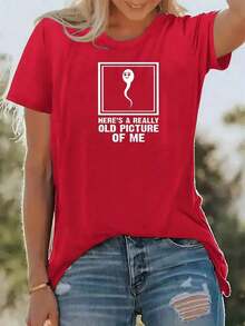 ComfortableGráfico divertido que muestra la idea humorística de recordar los comienzos de la vida desde una perspectiva graciosa y original transmitiendo ingenio y juventud en cada detalle camisetas de mujer 100% algodón estilo casual cómoda para uso diarioFashion All-match Women's Short Sleeve T-shirt, Basic Style for Inner & Outer Wear - Rojo - Ver 3