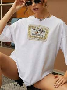 Comfortable. The Print Features A Fun, Inspirational Phrase That Combines Humor, Confidence, And Positive Energy, Conveying The Idea That Anything Is Possible With A Cheerful And Determined Attitude. Women's 100% Cotton Casual T-Shirt, Comfortable For Everyday Wear. Fashionable All-Match Women's Short-Sleeve T-Shirt, Basic Style For Inner And Outerwear. - 白色的 - 查看 4