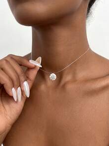 1 chiếc mặt dây chuyền hình giọt nước nàng tiên cá bằng bạc sterling 925 trong suốt 2g, đính đá Moissanite, kiểu dáng cổ điển thanh lịch, quà tặng Giáng sinh sang trọng tinh tế dành cho phụ nữ. - Dây chuyền kim cương tròn vô hình - Xem 5
