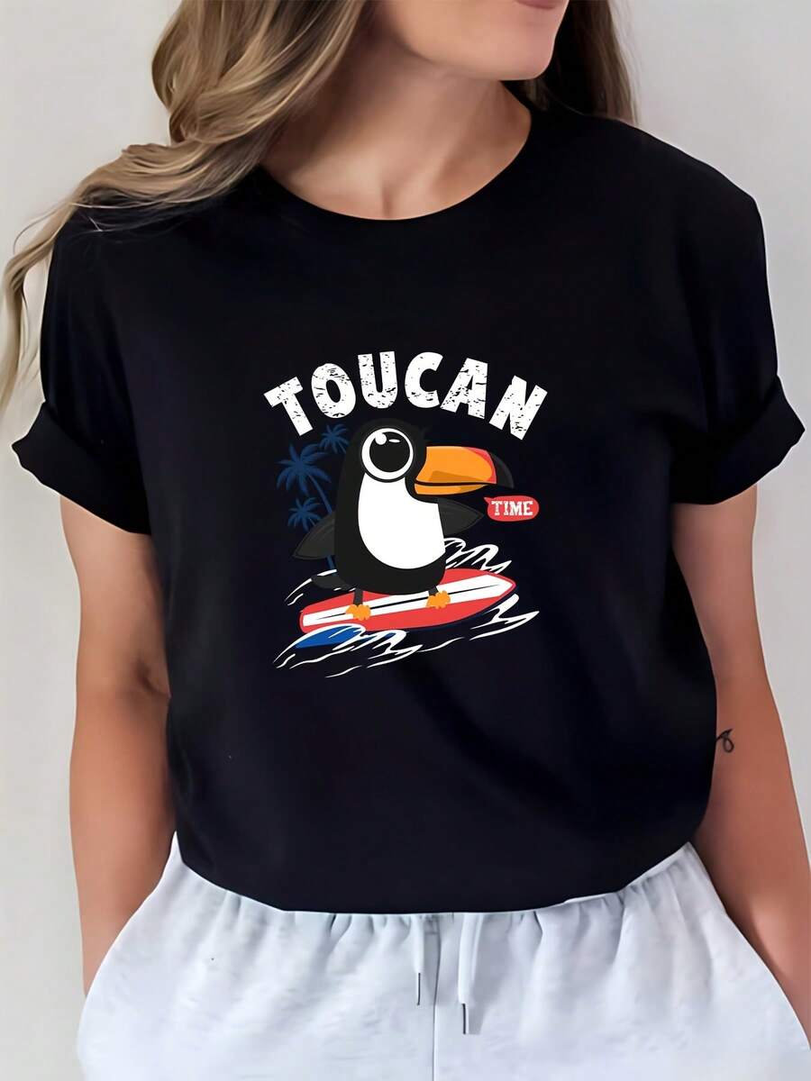 La camiseta Toucan Time es ideal para reuniones familiares y actividades de team-building en la empresa-el regalo perfecto para la diversión veraniega y el estilo surfista. Una prenda cómoda y versátil de manga corta. - Negro - Ver 1