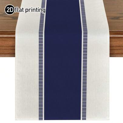 1 pieza Camino de mesa estilo vintage con estampado clásico de rayas azul marino, cubierta antipolvo para microondas, cubierta protectora, disponible en varios tamaños, adecuado para comedor del hogar, decoración de cocina, decoración del hogar, fiesta al aire libre y decoración de restaurantes, apariencia de textura de lino