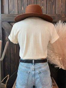 1 pieza Camiseta de Verano para Mujer 100% Algodón, Estilo Vintage Occidental con Diseño de Cactus del Desierto, Gráfico de Marco Geométrico, Estilo Boho Casual, Top de Verano de Talla Grande, 180g Algodón 100% - Blanco - Ver 2