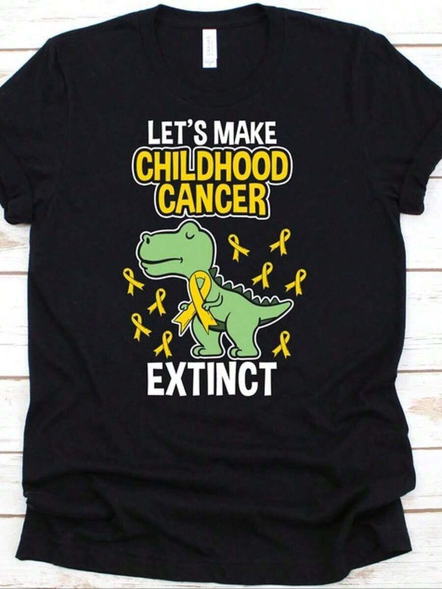 Hagamos que la conciencia sobre el cáncer en la infancia se extienda, camiseta con diseño de dinosaurio T-Rex lindo, camiseta de concientización sobre el cáncer para niños, camiseta genial sobre el cáncer, camiseta básica de algodón peinado, camiseta de mujer con suavidad superior, adecuada para todas las personas, ya sean mujeres o hombres, tela duradera de alta calidad, adecuada para todas las estaciones, suave al tacto pero construida para durar, camisetas transpirables para mujer, para otoño, para vacaciones, para disfraz de Halloween, 100% algodón. - Negro - Ver 1