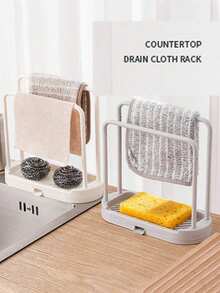 1pc Gray Kitchen Sink Rack Tray Organizer, Rust-Resistant Sink Drainer Rack, For Storing Sponges, Dishcloths, Brushes, Scrubbers - Kitchen Accessories - View 2