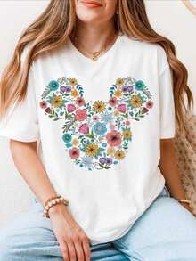 Camisetas con Estampado Floral, Camisetas de Parque Temático, Camisetas de Festival de Jardín, Camisetas Florales de Futurama, Ropa Casual y de Corte Relajado - Blanco - Ver 6