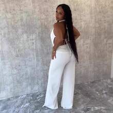 2-Piece Women's Outfit: Sexy Halter Neck, Low-Back, Tie-String, Solid Color Mesh Two-Piece Set - Màu xanh lam - Xem 5