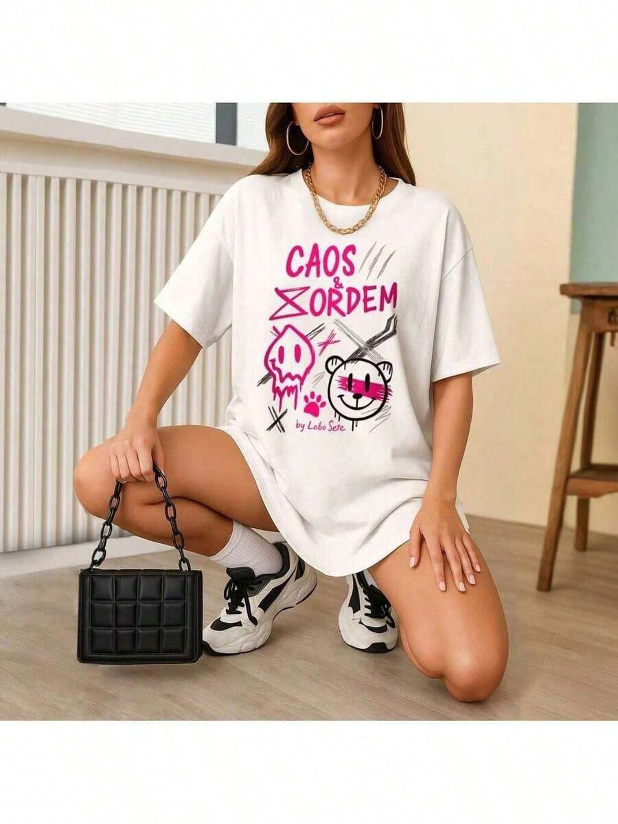 1 pieza Camia Oversized Urban Art – Diseño Elegante con Mensaje Impactante 180g 100% Algodón - Blanco - Ver 1