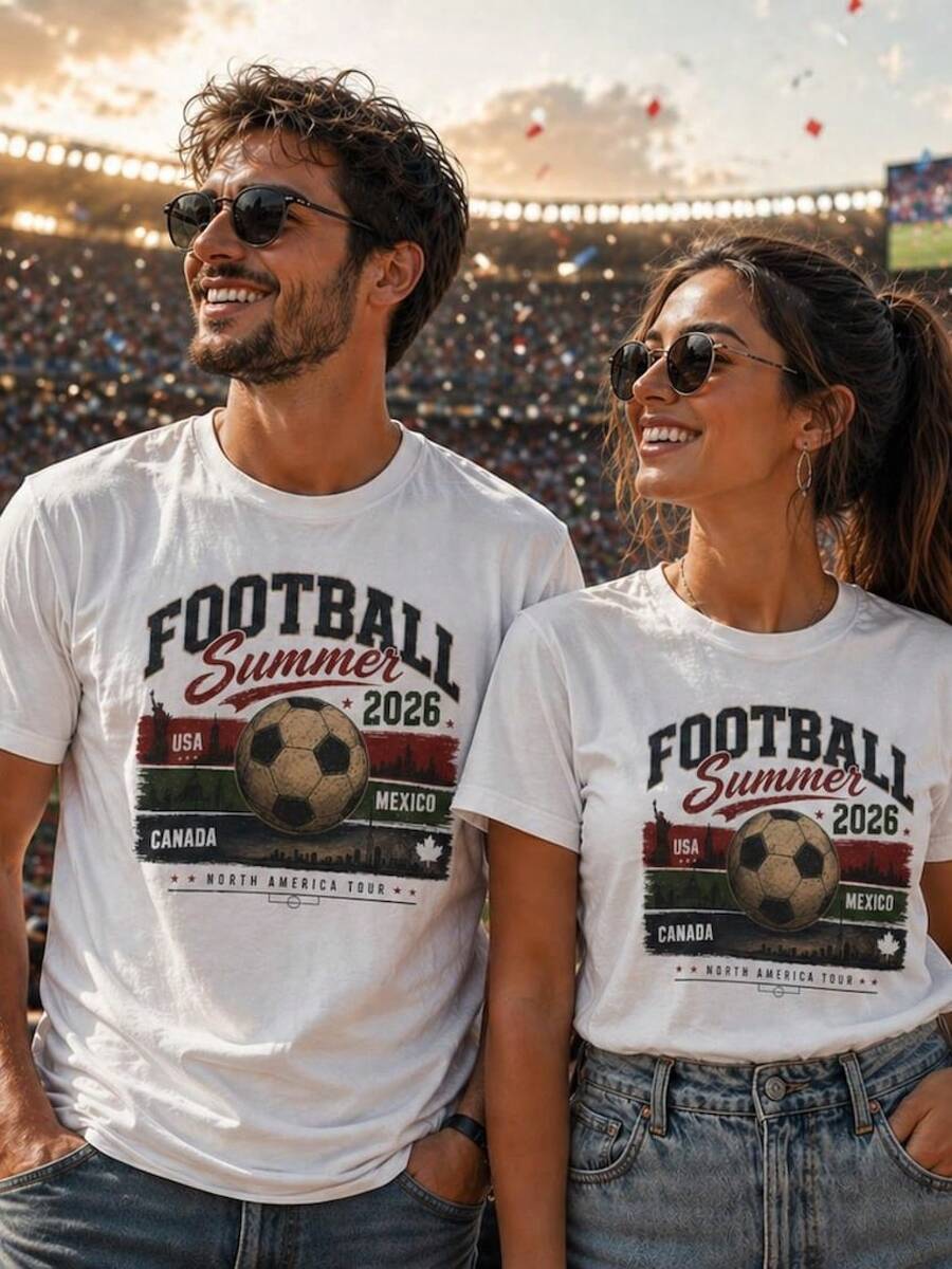 Camiseta de Fútbol Verano 2026 | Camiseta con Gráfico de Balón de Fútbol, Camiseta de la Copa Mundial de EE. UU., Canadá y México - Negro - Ver 1