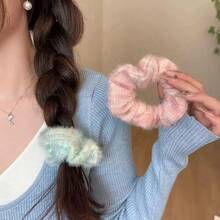 2入組針織毛絨刺繡髮圈，溫柔淑女風髮帶，極簡馬尾髮飾髮圈 - 彩色 - 查看 2