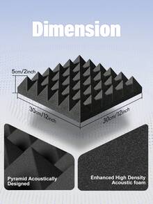 TMJD MISS 12 Pack Self-Adhesive Soundproofing Foam Panels - 12x12x2 Inch Noise Reduction Pyramid Design Sponge Wall, For Wall Soundproofing, Echo Control, Podcast Recording Sound Insulation Material - Pyramid Design - View 4
