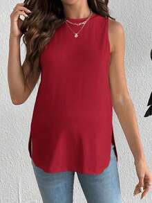 Camiseta sin mangas de maternidad, de unicolor, casual y versátil, para uso diario - Burdeos - Ver 5