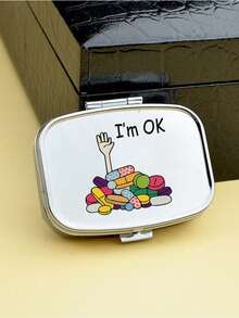 Square Pill Box, Printed With Capsule, Tablet, Letter, Pill Bottle Patterns, Portable Medication Storage Compartment, Mini Metal Storage Box, Portable Jewelry And Pill Box, Travel Pill Box, Large Capacity Compartment, Weekly Medication Organizer, Suitable For Daily Medication And Vitamins, Essential For Doctors And Nurses, Emergency Needs, Travel, Hiking Emergency Rescue, Personalized Creative Gift With Cartoon Logo - View 3