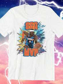 Camiseta para Adultos con Letras Grandes de los OKC Thunder Basketball - Blanco 3 - Ver 7