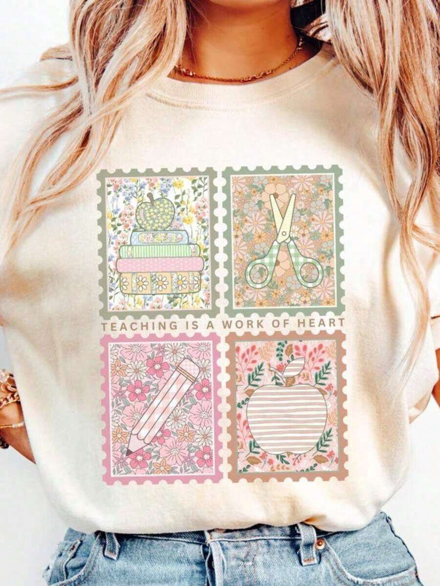 Camiseta Floral para Maestros, Camiseta Inspiradora para Regreso a Clases, Regalo para Maestros, Camisetas Casuales Elegantes, Ropa Deportiva 100% Algodón, Transpirable y Cómoda, Algodón Puro - Blanco - Ver 1