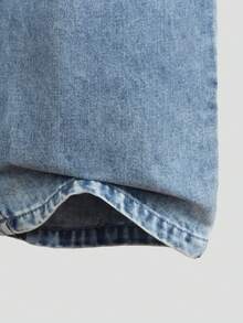 Tween Girls' Loose Fit Straight Leg Blue Denim Jeans With Bow Embroidery & Heart Applique, Casual Pants For Tween Girl - Blue - View 5