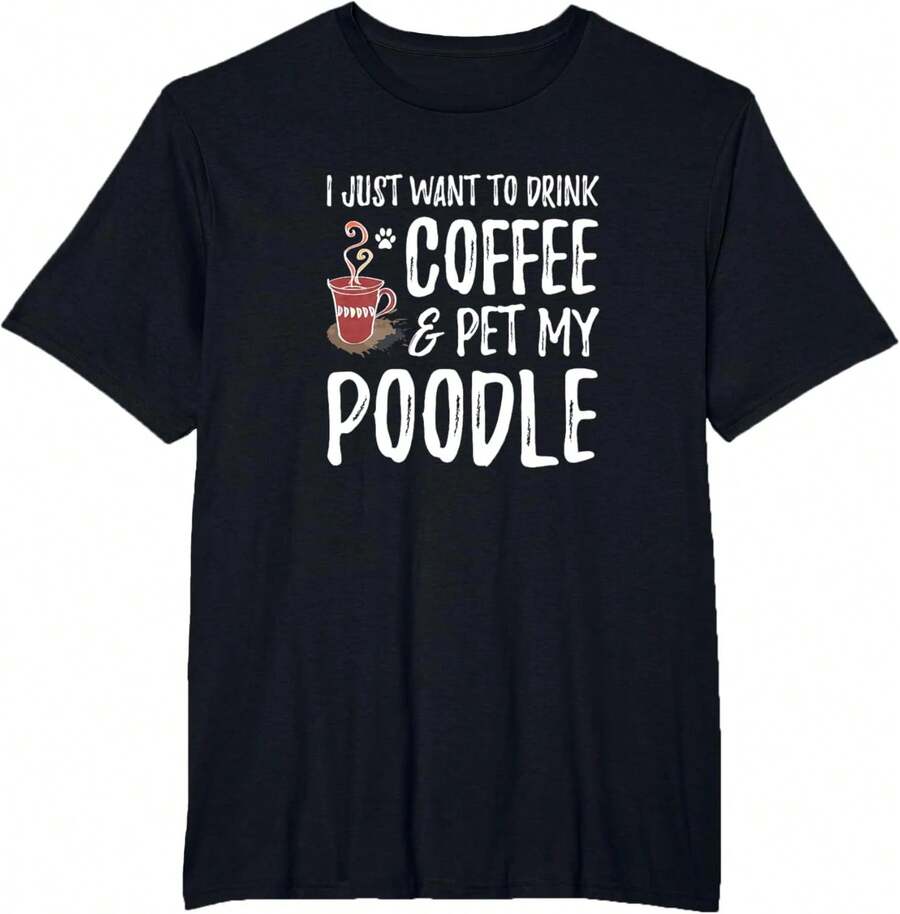Camiseta de Café y Poodle para Mamá de Poodle, apta para hombres y mujeres, en negro, blanco, ideal para regalo. Tallas S, M, L, XL, 2XL, 3XL, 4XL. - Negro - Ver 1