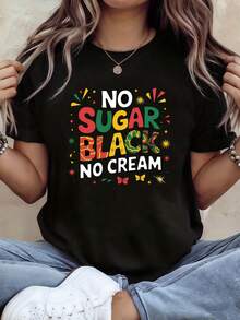 Nuevo modelo 2026,% algodón, adecuado para primavera y verano, corte holgado, ropa casual, diseño moderno, material duradero, camiseta de mujer de primavera-verano con estampado de alta calidad. Perfecta para vacaciones en la playa, viajes a la playa, campamentos de verano, ropa casual, reuniones temáticas de vacaciones, camisetas de manga corta adecuadas para el uso diario. - Negro - Ver 6
