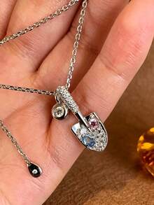 Creative Rhinestone Shovel Necklace, Unique Design Colorful Diamond Pendant Necklace, Luxury Personalized Versatile Commuting & Dating Jewelry, Distinctive Gift For Girlfriend Or Best Friend - Shovel Necklace - View 2