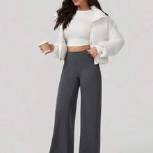 Fengyu Women's Clothing Store NcmRyu 1 pieza Pantalones deportivos de mujer de cintura alta, elásticos, sueltos y con pierna acampanada, para primavera - Verde Oliva - Ver 6