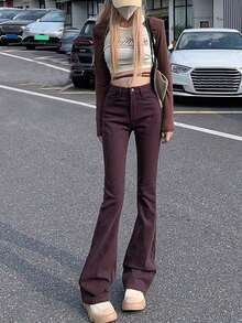 Plus Size Denim Dresses - Coffee Brown - View 1