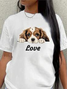 Camiseta de manga corta, ligera y duradera, con lindos diseños de perros y frases conmovedoras, es perfecta para relajarse en casa, comer o realizar actividades al aire libre, lo que la convierte en un excelente regalo para los amantes de los animales. - Blanco - Ver 1