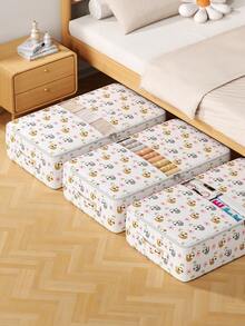 1PC Foldable Sloth Print Under Bed Storage Bag, Heavy Duty Dustproof Moistureproof Organizer With Reinforced Handle And Zipper, Large Capacity Suitable For Bedroom Living Room Dorm To Store Clothes Blankets Toys And Sundries - White - View 7
