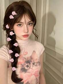 VBOOR 10pcs Romantic Rose Hair Clips, Iridescent Pink Rose Hair Accessories, Bangs/Everyday/Date Versatile Hair Clips For Women,Hair Barrettes - Multicolor - View 3
