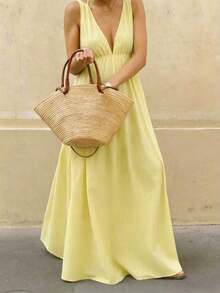 Vestido informal de tirantes sueltos de unicolor para mujer, para el verano - amarillo ganso - Ver 2