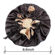 reatremy Extra Lare Adjustable Double Layer Satin Hair Bonnets with Drawstrin for Women Niht Sleepin Lon Silky Satin - Leopardo dorado/negro. - Ver 6