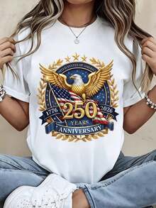 Women's T-Shirt With Eagle And American Flag Design For The 250th Anniversary Of US Independence Day 1776-2026 United States Of America 250th Anniversary Graphic T-Shirt For Patriotic Celebrations And National Events - 白色 - 查看 7