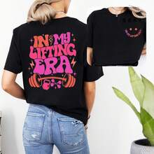 Camiseta "In My Lifting ERA" para Mujer, Moda Deportiva, Tops Gráficos de Levantamiento de Pesas, Ropa de Gimnasio para Mamás, Camisetas de Manga Corta - Negro - Ver 1