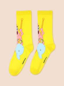 Noctvar SpongeBob SquarePants | OBM Sleepwear 男士中筒袜一双装，趣味中筒袜，适合情人节、生日等场合作为礼物。个性化、趣味、色彩缤纷、创意卡通设计，是理想的节日礼物，舒适透气，可增进家庭氛围，时尚百搭，男女皆宜，趣味十足的动漫风格卡通袜 - 彩色 - 查看 4