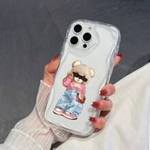 1个可爱TPU材质粉色泰迪熊图案透明奶油波纹加厚防摔打孔镜头保护手机壳，兼容 17/17 Pro/17 Pro Max/17 Air/16/11/16 Pro/16 Plus/16 Pro Max/16 e/15 Pro Max/13/14/12/11/7G/8P，Galaxy A3/12/13C/NOTE 12 4G/NOTE 13，A16/A17/A18/A57/A58/A78/A98/A60/A3X 4G，Y20/Y21/Y36 - 無色 - 查看 3