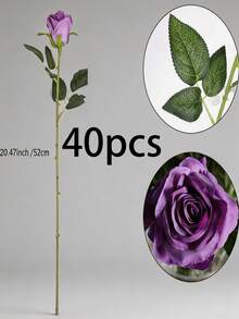 1/5/10/20/40 cành hoa hồng tím nhân tạo 20 inch cao cấp, hoa giả trang trí nhà cửa, phòng ngủ, bàn tiệc, đám cưới, bó hoa cô dâu, hoa cài cổ tay, cắm hoa, dùng cho nhà ở, nhà hàng, bình hoa - Màu tím đậm - Xem 10