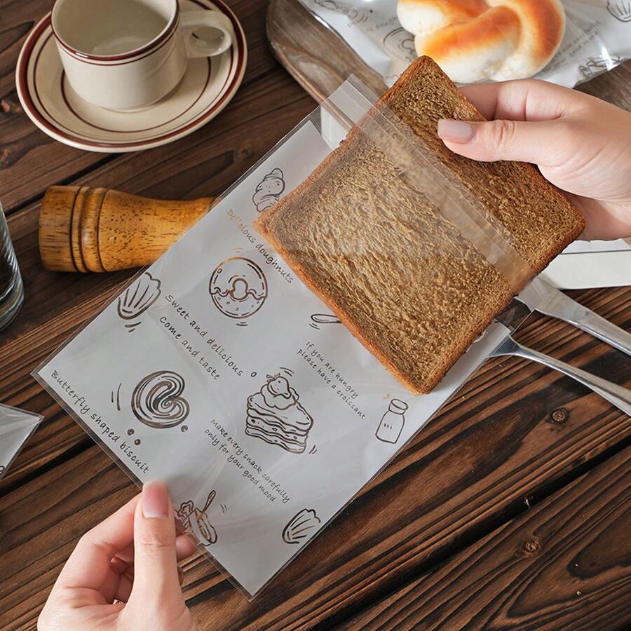 100-Pack Bread Packaging Bags, Baking Food Bags, Bagels, Toast, Self-Sealing, Self-Adhesive, Transparent, Disposable Kraft Paper Bread Bags