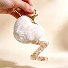 1 pieza Llavero con corazón de letra de resina beige y borla para mujer, accesorio creativo de estilo lindo como regalo para amigos - blanquecino - Ver 13