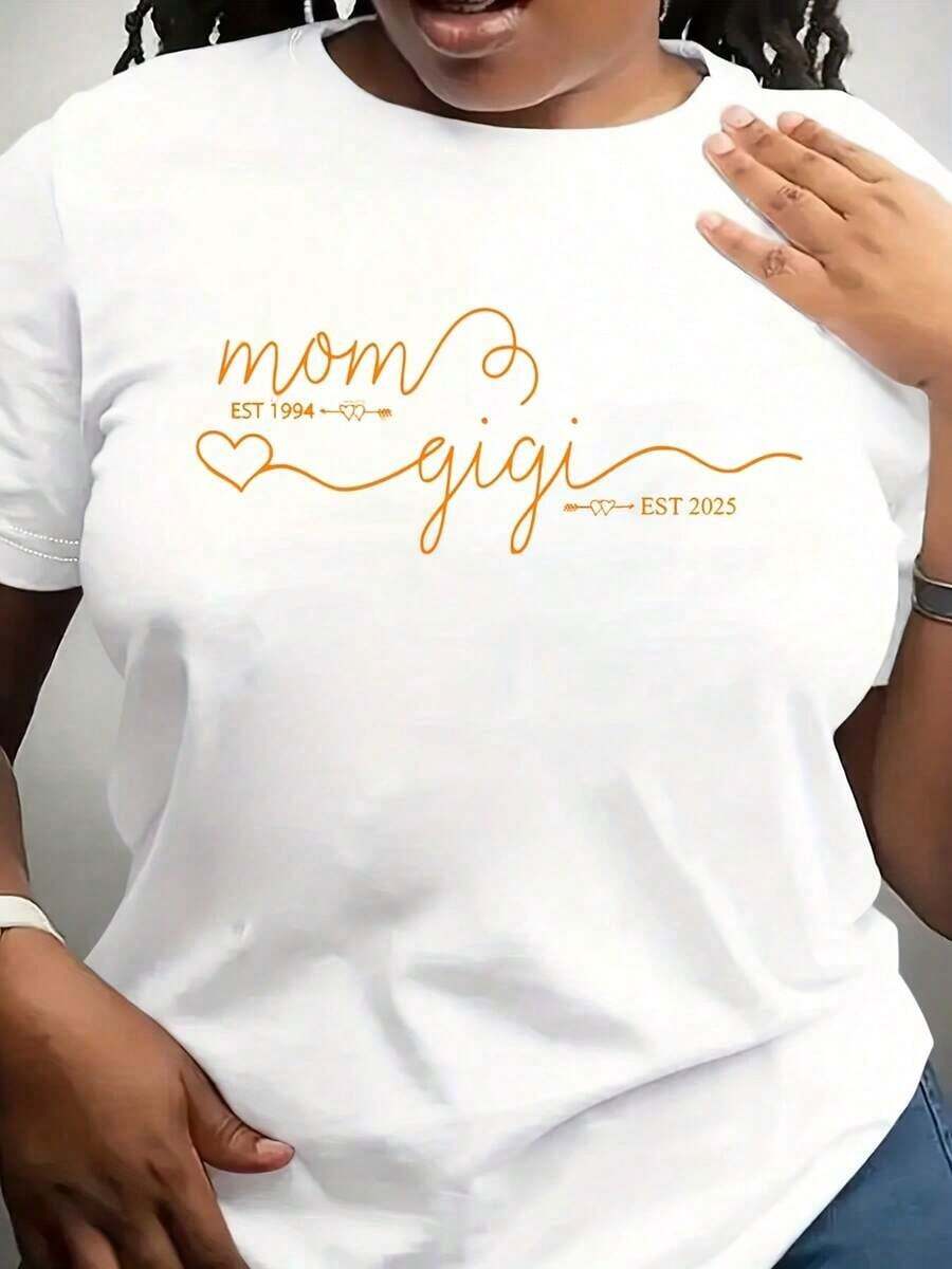 Camiseta Moderna Minimalista Personalizada para Mamá Est Gigi, Anuncio de Embarazo, Regalo para Mujer, Casual para el Día a Día - Blanco - Ver 1