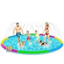 Almohadilla extragrande de 118 pulgadas, almohadilla antideslizante para salpicaduras para niños y perros, piscina gruesa para perros con rociadores, juguetes de agua al aire última intervensión - Multicolor - Ver 8