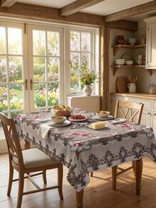1/2pcs Tablecloth, Vintage Floral Pattern Polyester Tablecloth Suitable For Kitchen, Dining Room, Coffee Table, Dining Table, Picnic, Camping, Countryside Decor. Square And Round Shapes Available, Protect Tabletop, Decorate For Holidays, Multi-Scenario Use - Multicolor - View 22