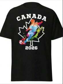 2026 FIFAS USA Canada Mexico Soccer Printed Casual Plus Size Loose Round Neck-Shirt Men And Women - Negro - Ver 1