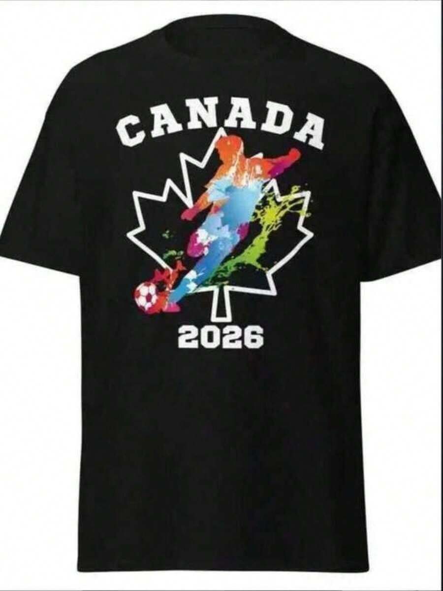 2026 FIFAS USA Canada Mexico Soccer Printed Casual Plus Size Loose Round Neck-Shirt Men And Women - Negro - Ver 1