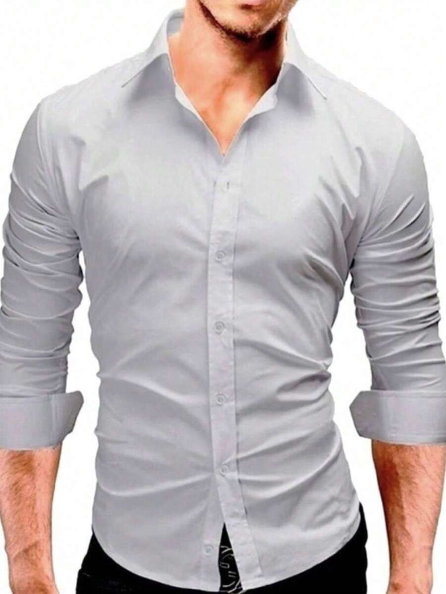 Men's Slim Fit Luxury Shirt Ready For Delivery - 淺灰色 - 查看 1