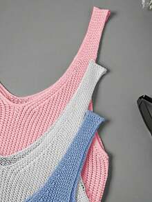 Set de 3 partes superiores de punto con cuello en V informal de resort para mujer - Azul - Ver 4