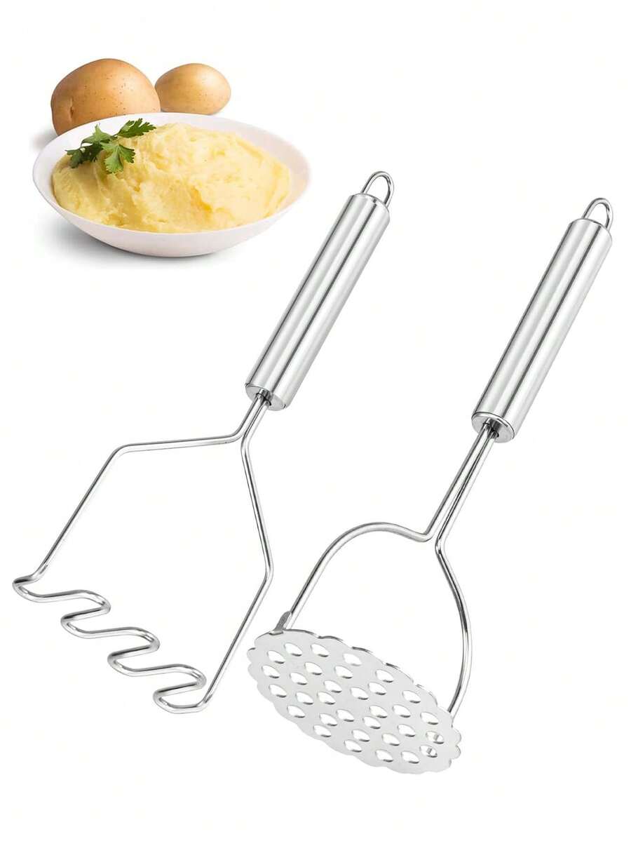 1 pieza Triturador de patatas de acero inoxidable, prensa de patatas, triturador de alimentos, adecuado para triturar patatas, patatas moradas, calabaza, taro, queso, aguacate, etc. Triturador y prensa de patatas, triturador de batata/calabaza/maíz que puede evitar que los ingredientes se apelmacen y se peguen a las manos, adecuado para otros ingredientes, fácil de desmontar y limpiar, adecuado para la cocina, la cocina - Multicolor - Ver 1