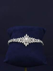 Juego de joyería de 5 piezas chapado en oro blanco de estilo real con colgante de girasol y gota, engastado con circonita cúbica blanca, que incluye collar, pulsera, aretes y anillo, adecuado para uso diario y bodas, regalo de aniversario de boda (incluye caja de regalo de lujo) - Juego de gotas de agua con girasol - Ver 5