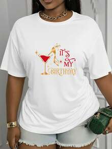 Camiseta de mujer con estampado "Es Mi Cumpleaños" - Manga corta, corte holgado, cuello redondo, con diseño temático de cumpleaños, tela transpirable y lavable a máquina, adecuada para fiestas, uso casual y ocasiones especiales. - Azul - Ver 8