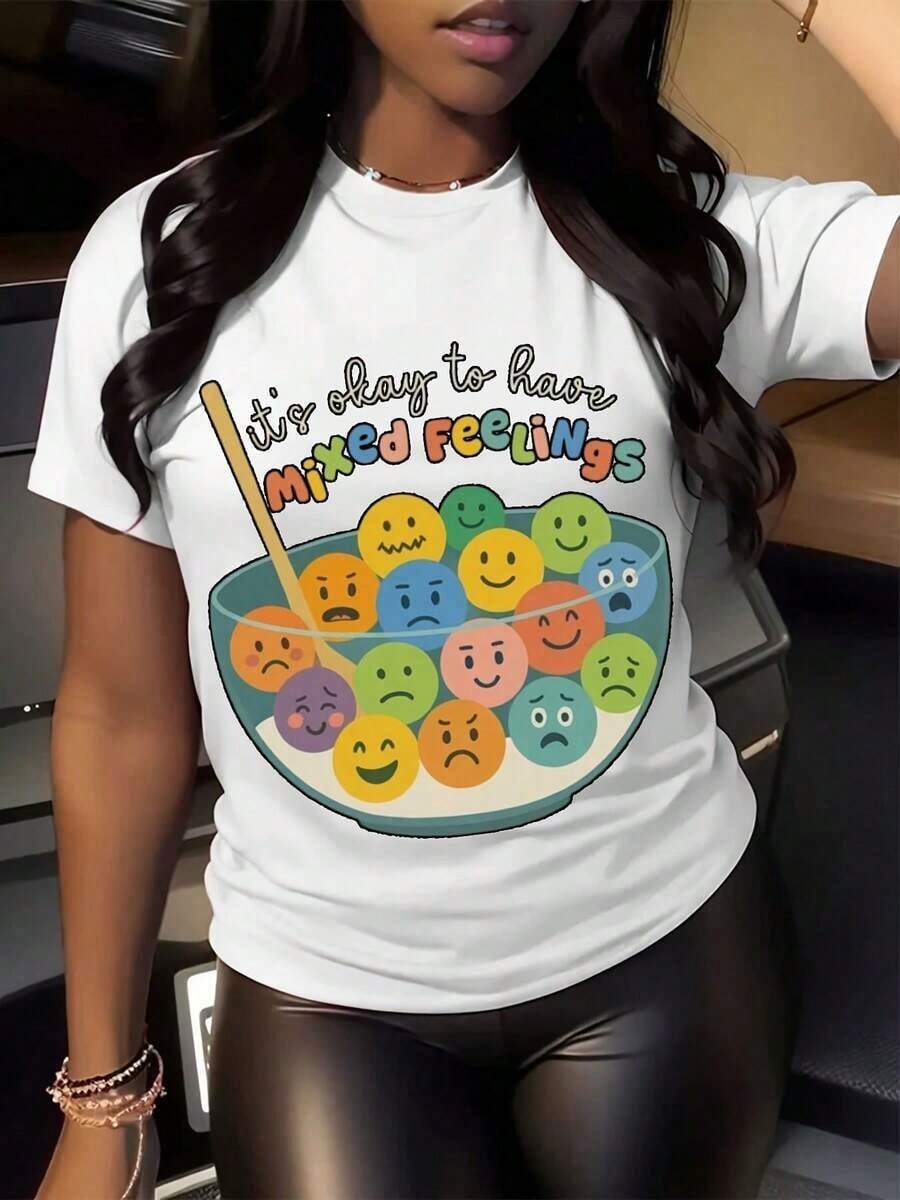 100% algodón puro, Camiseta de mujer "Está bien tener sentimientos encontrados", Camiseta de terapia de salud mental, Camiseta para emociones de maestras, Camiseta para consejeras de inclusión, Ropa de talla grande para mujer BCBA - Blanco - Ver 1