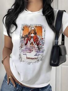 Fantasy Art Graphic Print T-Shirt, 180g, 1 Piece, Mystic Labyrinth, Women's Casual T-Shirt, 100% Cotton, Vintage Style - 白色 - 查看 9