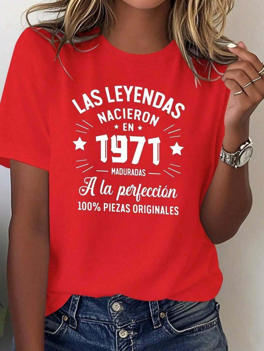 ComfortableCamisetas Gráficas España LAS LENDAS NACIDON EN 1971 Camiseta cómoda de algodón puro para mujer 100% algodónFashion All-match Women's Short Sleeve T-shirt, Basic Style for Inner & Outer Wear - Rojo - Ver 1